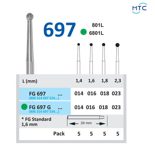 Cavity Prep LONG SHANK ROUND bur 697- بير راوند طويل